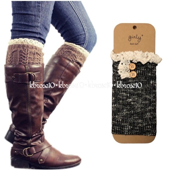 New with Tags Chunky Knit Boot Cuffs with Lace Trim and Buttons - Picture 5 of 12